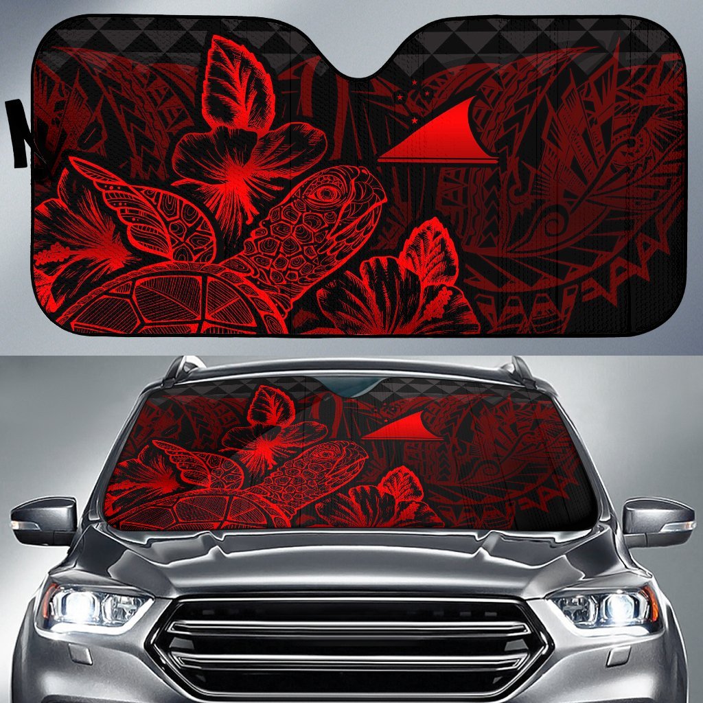 Tokelau Auto Sun Shades Turtle Hibiscus Red Auto Sun Shade Universal Fit Red - Polynesian Pride