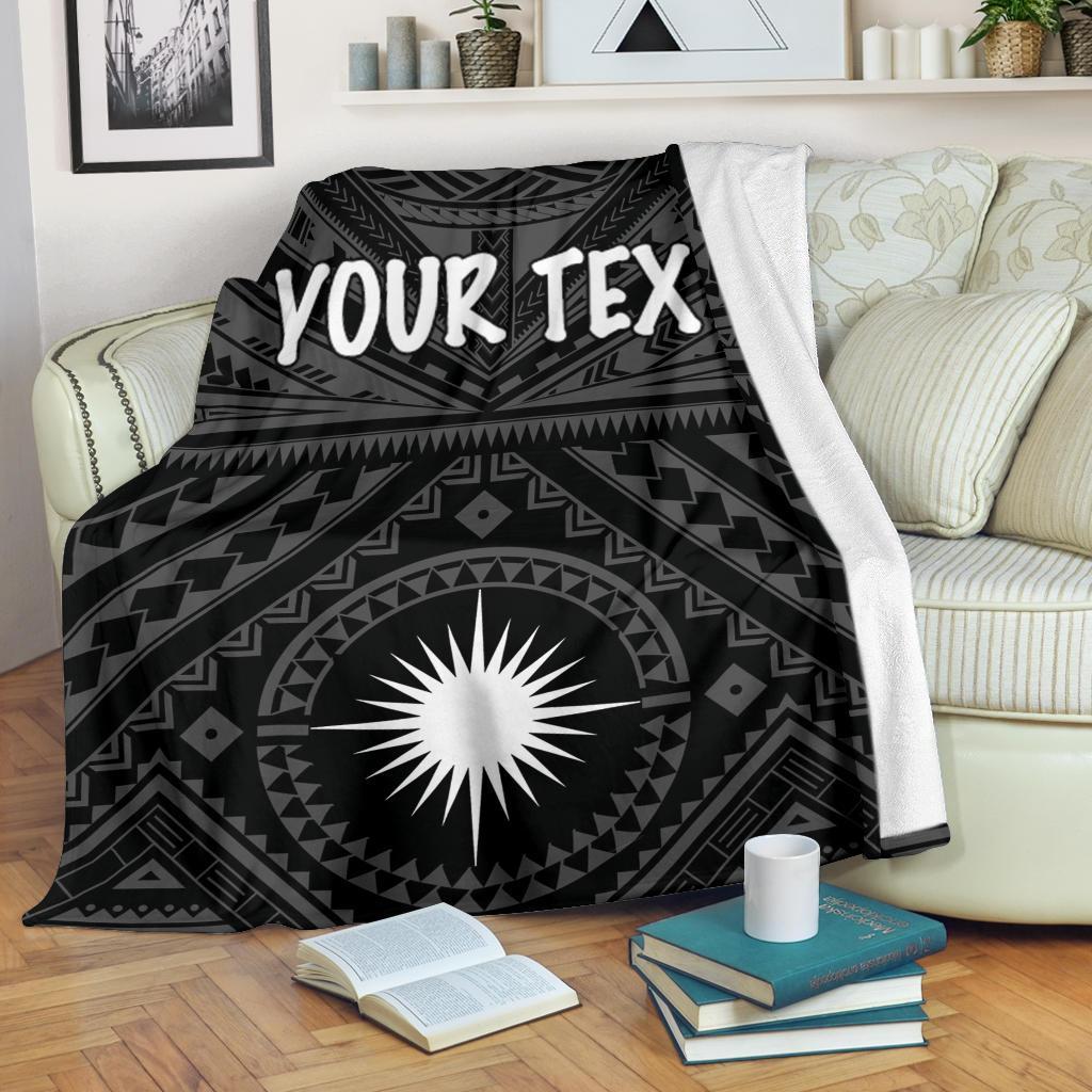 Marshall Personalised Premium Blanket - Marshall Seal With Polynesian Tattoo Style ( Black) - Polynesian Pride