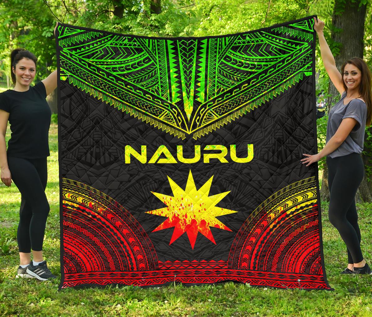 Nauru Premium Quilt - Nauru Flag Polynesian Chief Reggae Version - Polynesian Pride