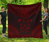 Fiji Premium Quilt - Fiji Coat Of Arms Polynesian Chief Red Version Red - Polynesian Pride