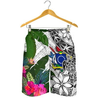 Cook Islands Men's Short White - Turtle Plumeria Banana Leaf - Polynesian Pride
