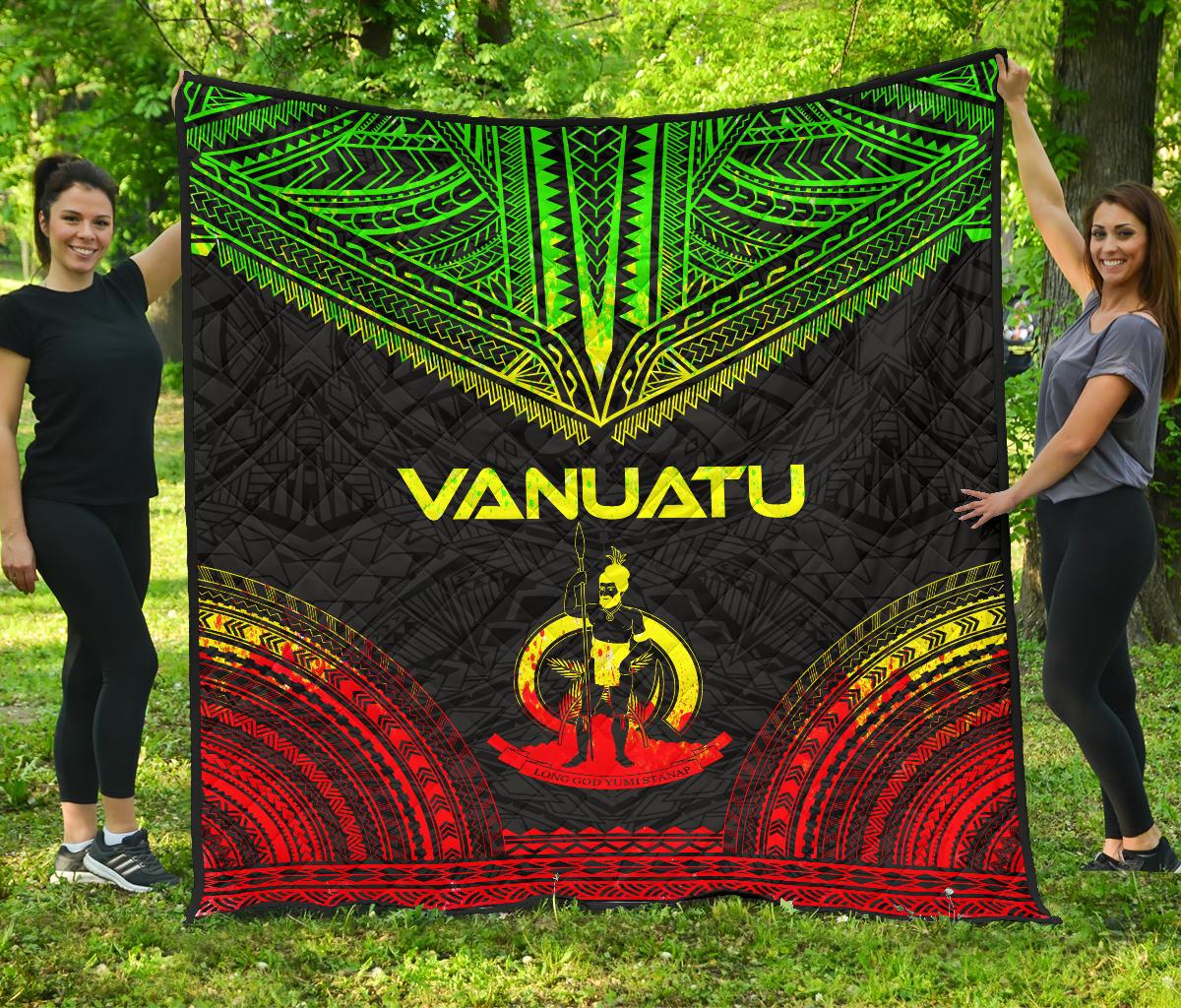 Vanuatu Premium Quilt - Vanuatu Coat Of Arms Polynesian Chief Reggae Version - Polynesian Pride