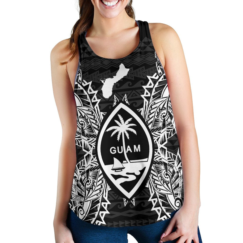 Guam Polynesian Women Tank Top Map Black Black - Polynesian Pride