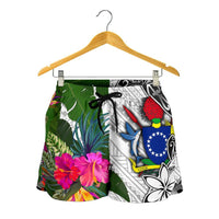 Cook Islands Women's Short White - Turtle Plumeria Banana Leaf - Polynesian Pride