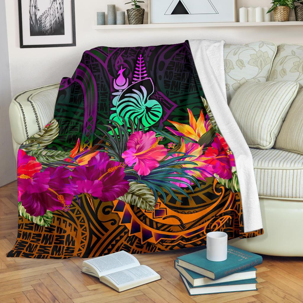 New Caledonia Polynesian Premium Blanket - Summer Hibiscus White - Polynesian Pride