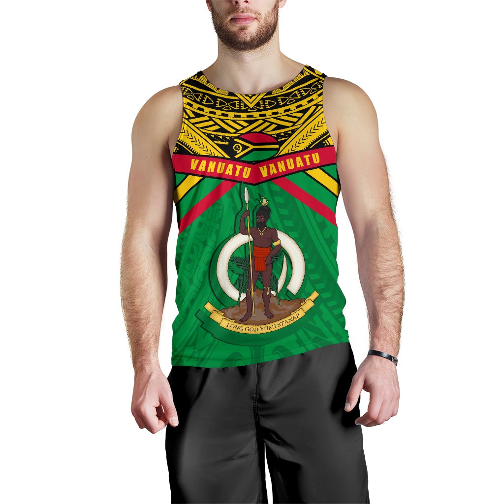 Vanuatu Men Tank Top Simple Coat Of Arms Rugby Green - Polynesian Pride