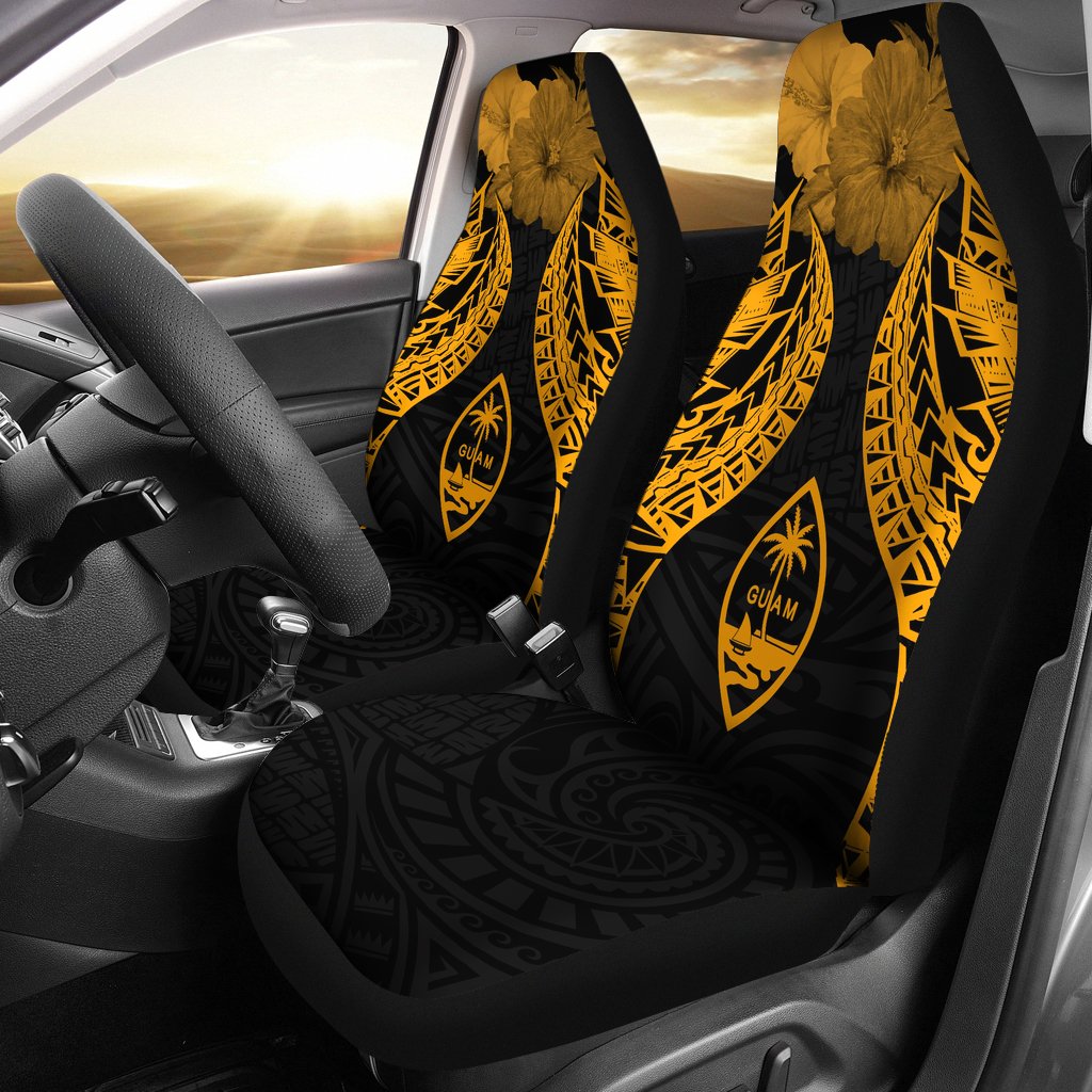 Guam Polynesian Car Seat Covers Pride Seal And Hibiscus Gold Universal Fit Gold - Polynesian Pride