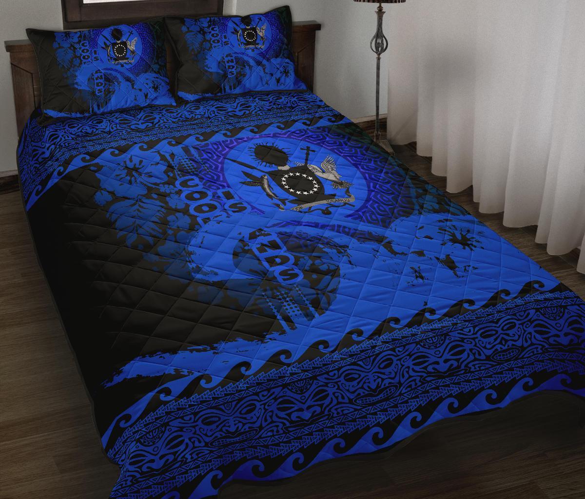 Cook Island Quilt Bed Sets Wave Blue Black - Polynesian Pride