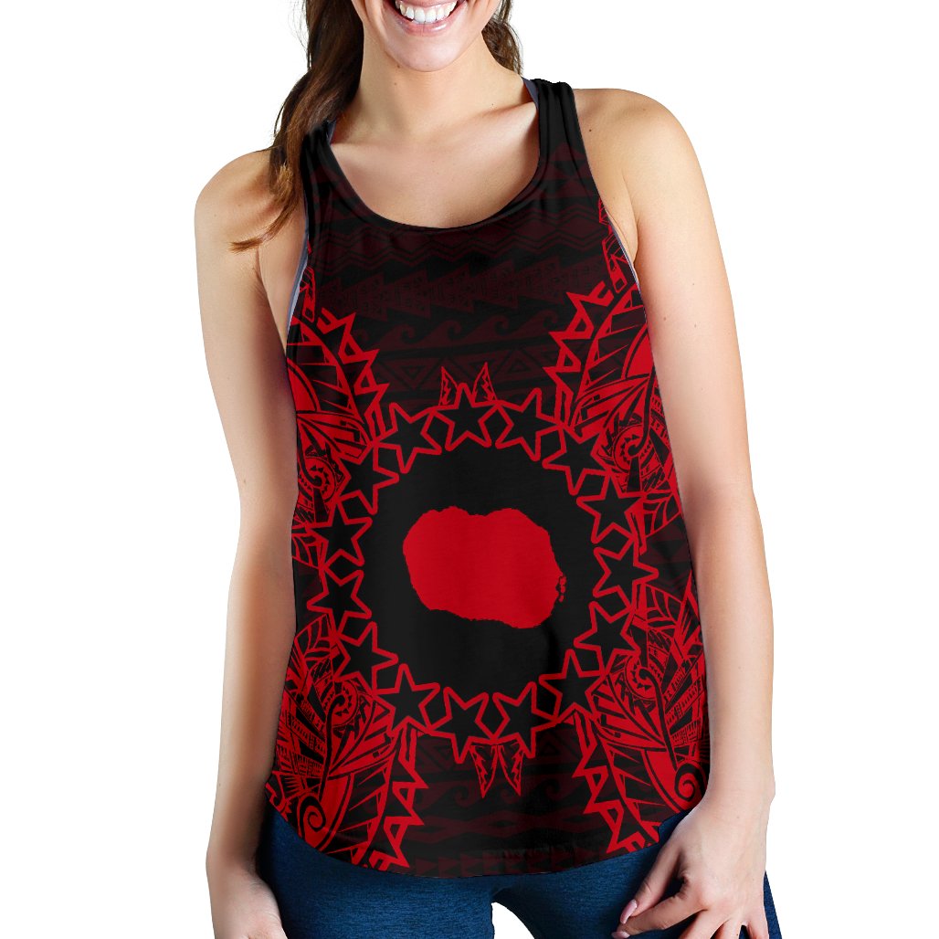 Cook Islands Polynesian Women Tank Top Map Red Red - Polynesian Pride