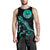 Tahiti Polynesian Men Tank Top - Turtle With Blooming Hibiscus Tuquoise - Polynesian Pride