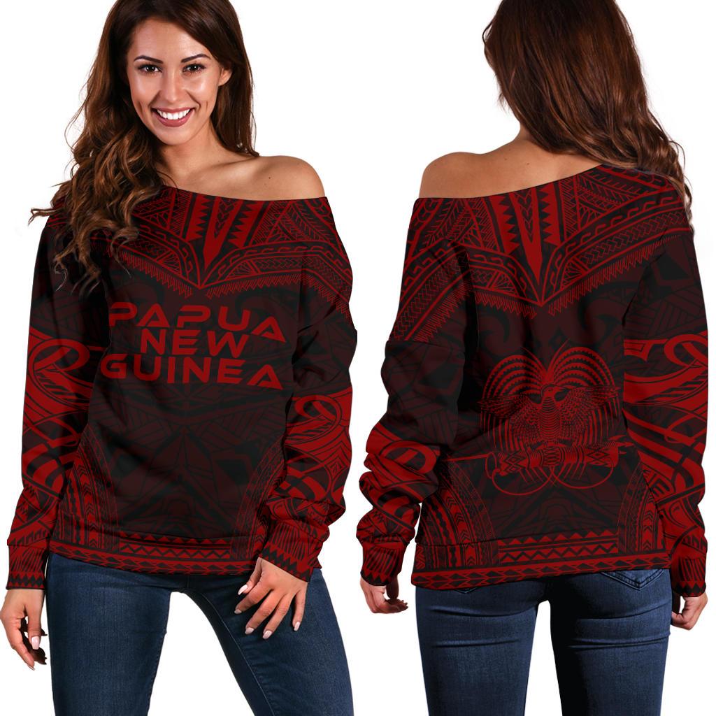 Papua New Guinea Polynesian Chief Women's Off Shoulder Sweater - Red Version Red - Polynesian Pride