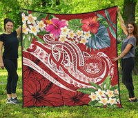 Polynesian Hawaii Premium Quilt - Summer Plumeria (Red) - Polynesian Pride