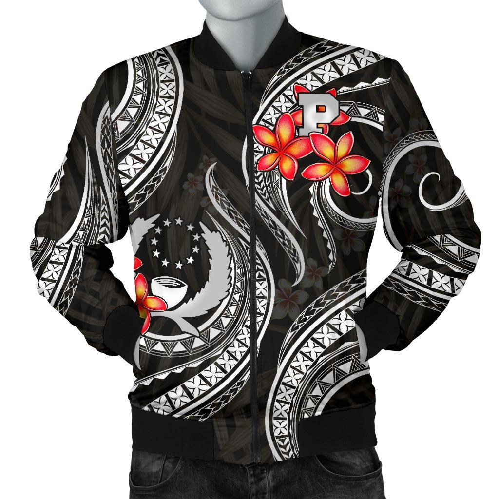 Pohnpei Micronesian Men Bomber Jacket - Black Plumeria - Polynesian Pride