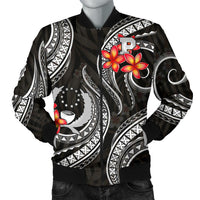 Pohnpei Micronesian Men Bomber Jacket - Black Plumeria - Polynesian Pride