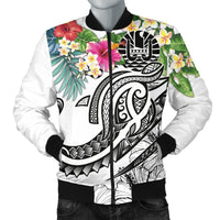 Tahiti Polynesian Men's Bomber Jacket - Summer Plumeria (White) White - Polynesian Pride