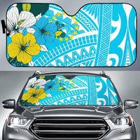 Cook Islands Auto Sun Shades - Polynesian Pattern Aquamarine Stone Color Auto Sun Shade Universal Fit Blue - Polynesian Pride