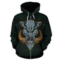 Polynesian Kamapuaa Flag of Hawaii Zip Hoodie Green Hawaiian Mythology Style - Polynesian Pride