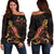 FiJi Polynesian Women's Off Shoulder Sweater - Turtle With Blooming Hibiscus Gold Gold - Polynesian Pride