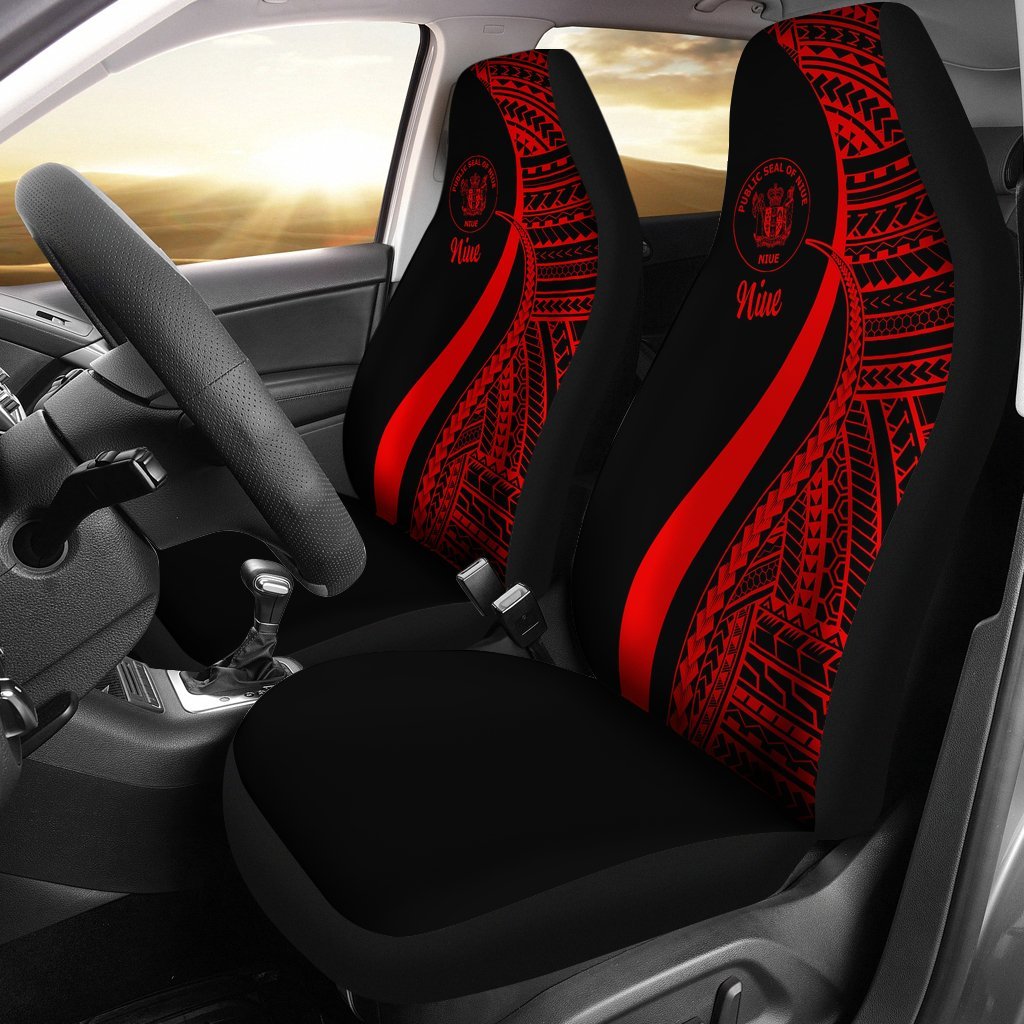 Niue Car Seat Covers - Red Polynesian Tentacle Tribal Pattern Universal Fit Red - Polynesian Pride