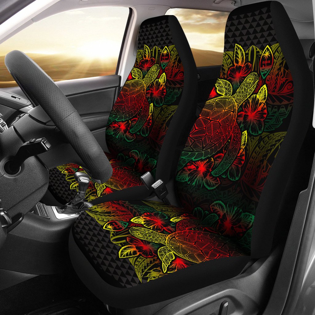 Guam Car Seat Covers - Guam Coat Of Arms Turtle Hibiscus Reggae Universal Fit Reggae - Polynesian Pride