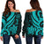 Tahiti Polynesian Women Of Shoulder Sweater - Turquoise Tentacle Turtle Turquoise - Polynesian Pride
