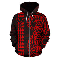Hawaii Tattoo Zip up Hoodie Red - Polynesian Pride