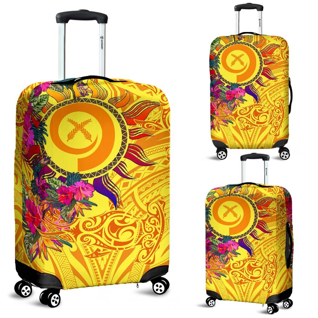 Polynesian Luggage Covers - Vanuatu Symbols With Hibiscus - Polynesian Pride