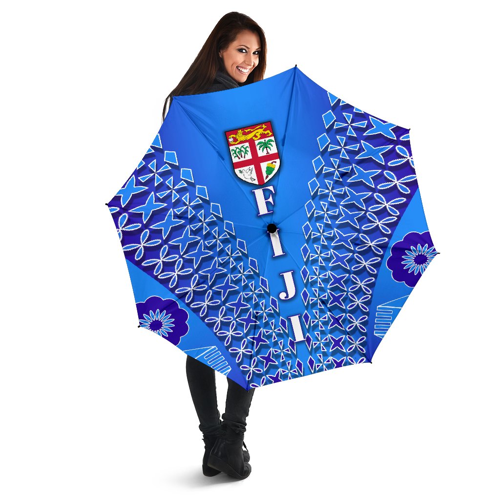 Fiji Drua All Over Print Umbrellas Tapa Umbrella One Size Blue - Polynesian Pride