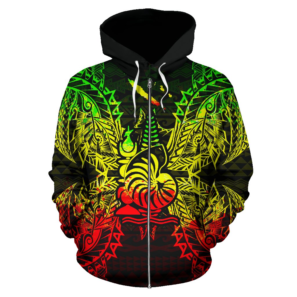 New Caledonia Polynesian All Over Zip up Hoodie Map Reggae - Polynesian Pride