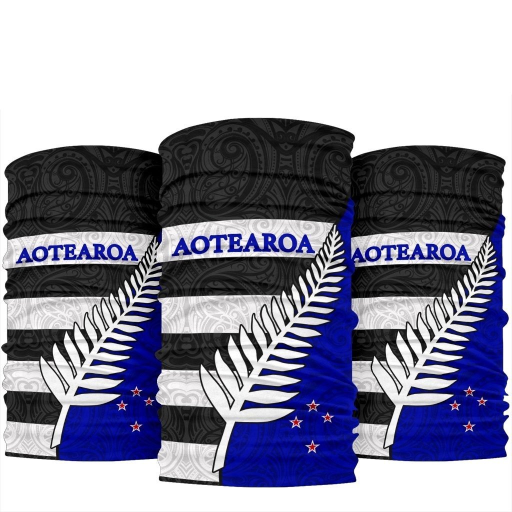 Aotearoa - New Zealand Silver Fern Pattern Maori Bandana One Size Black - Polynesian Pride