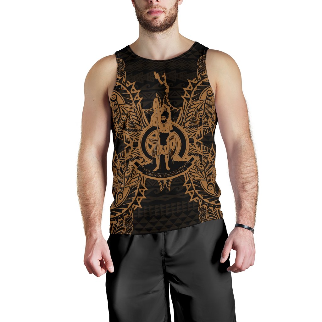 Vanuatu Polynesian Men Tank Top Map Gold Gold - Polynesian Pride