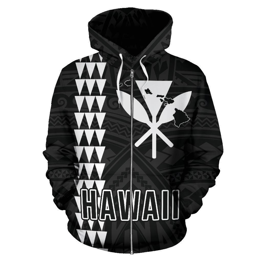 Polynesian Kakau Kanaka Map of Hawaii Zip Hoodie White - Polynesian Pride