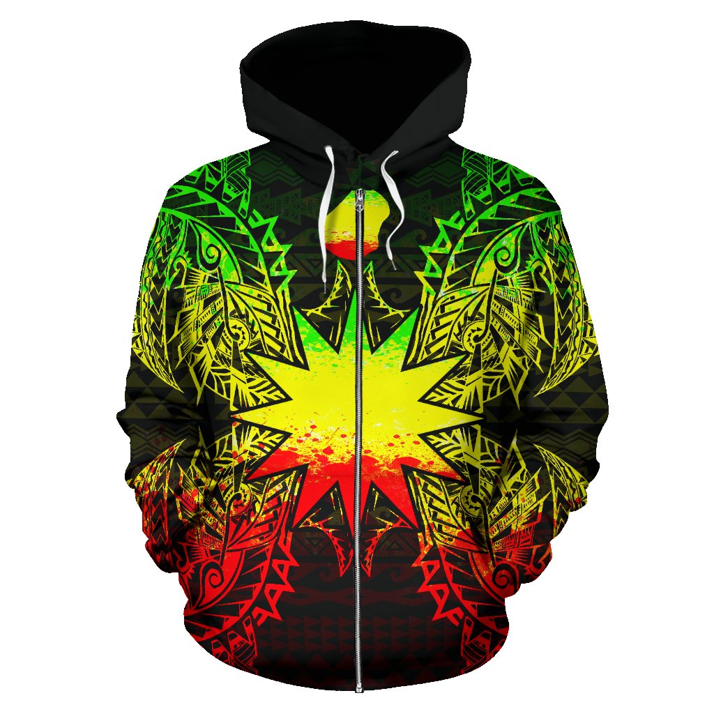 Nauru Polynesian All Over Zip up Hoodie Map Reggae - Polynesian Pride