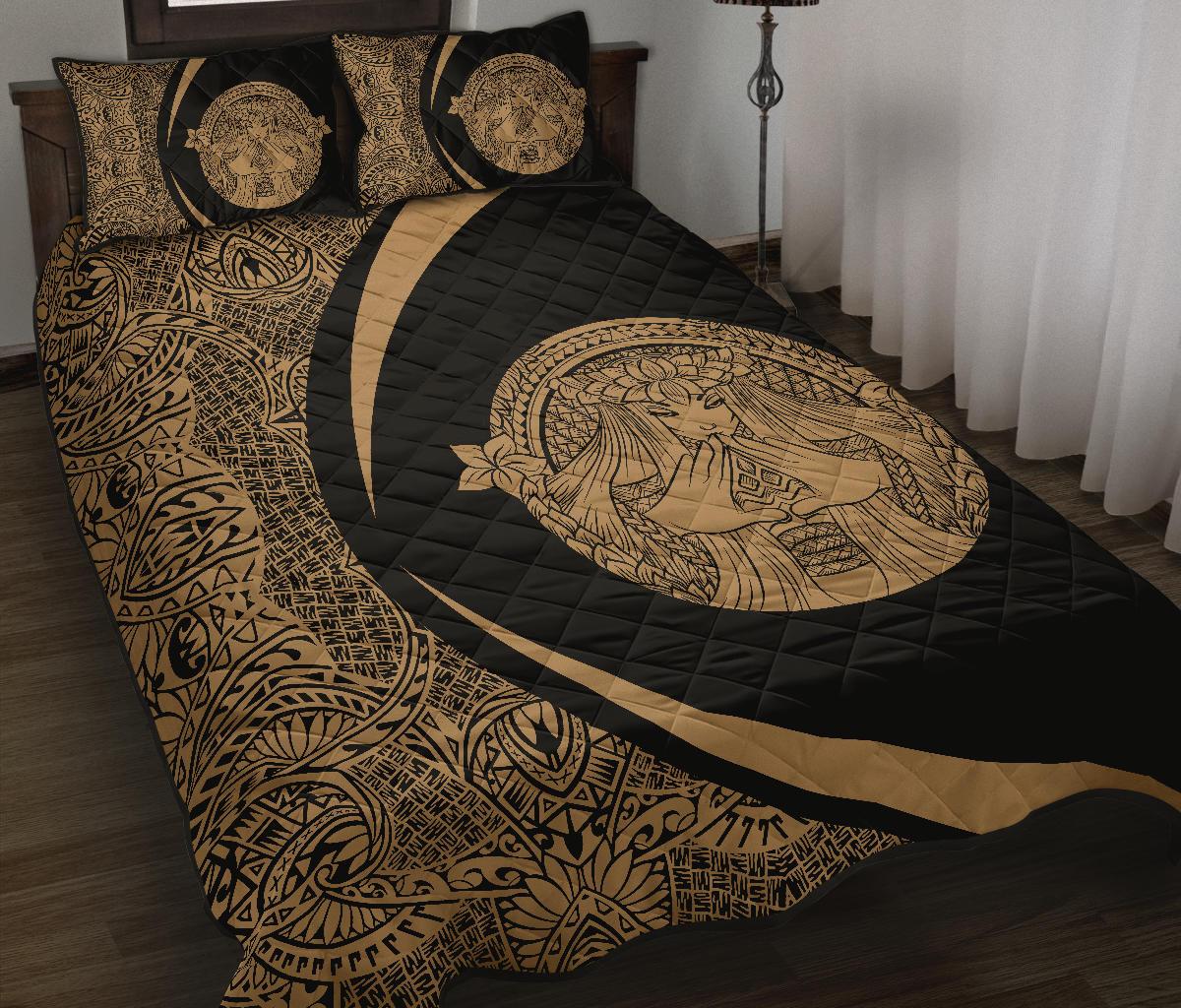 Hawaii Polynesian Pele Mauna Kea Quilt Bed Set Circle Style Gold - Polynesian Pride