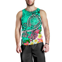 Hawaii Men's Tank Top - Turtle Plumeria Polynesian Tattoo Turquoise Color - Polynesian Pride