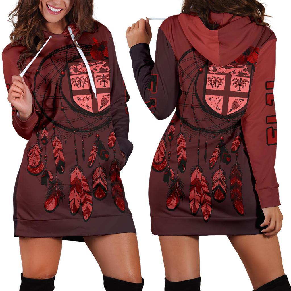 Fiji Hoodie Dress - Fiji Flag Dreamcatcher Red - Polynesian Pride