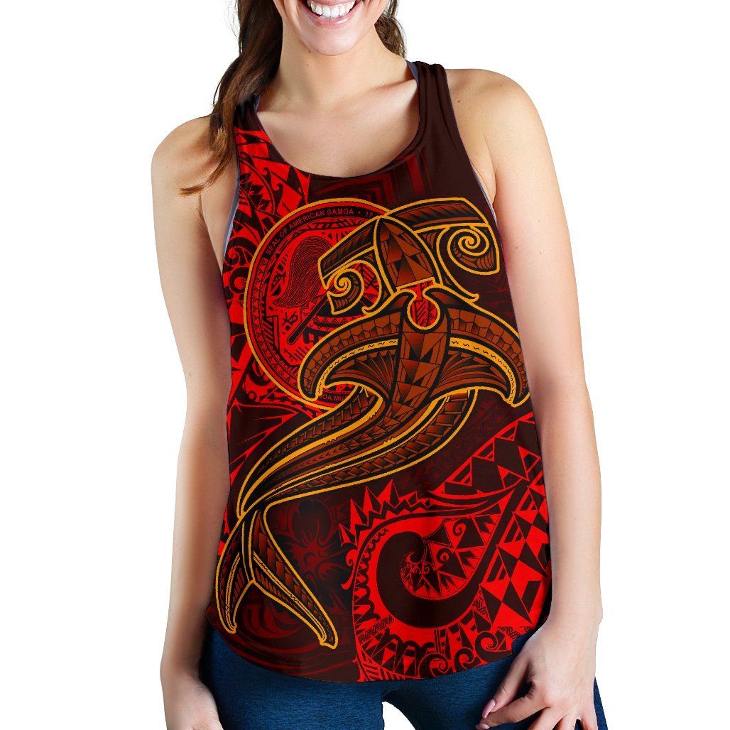 American Samoa Women's Racerback Tank - Red Shark Polynesian Tattoo - Polynesian Pride
