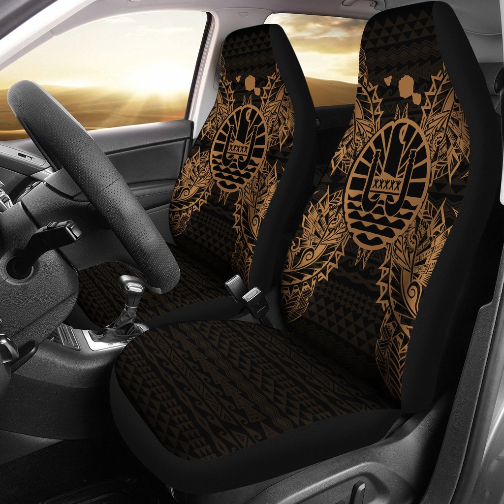 French Polynesia Car Seat Cover - French Polynesia Coat Of Arms Map Gold Universal Fit Gold - Polynesian Pride