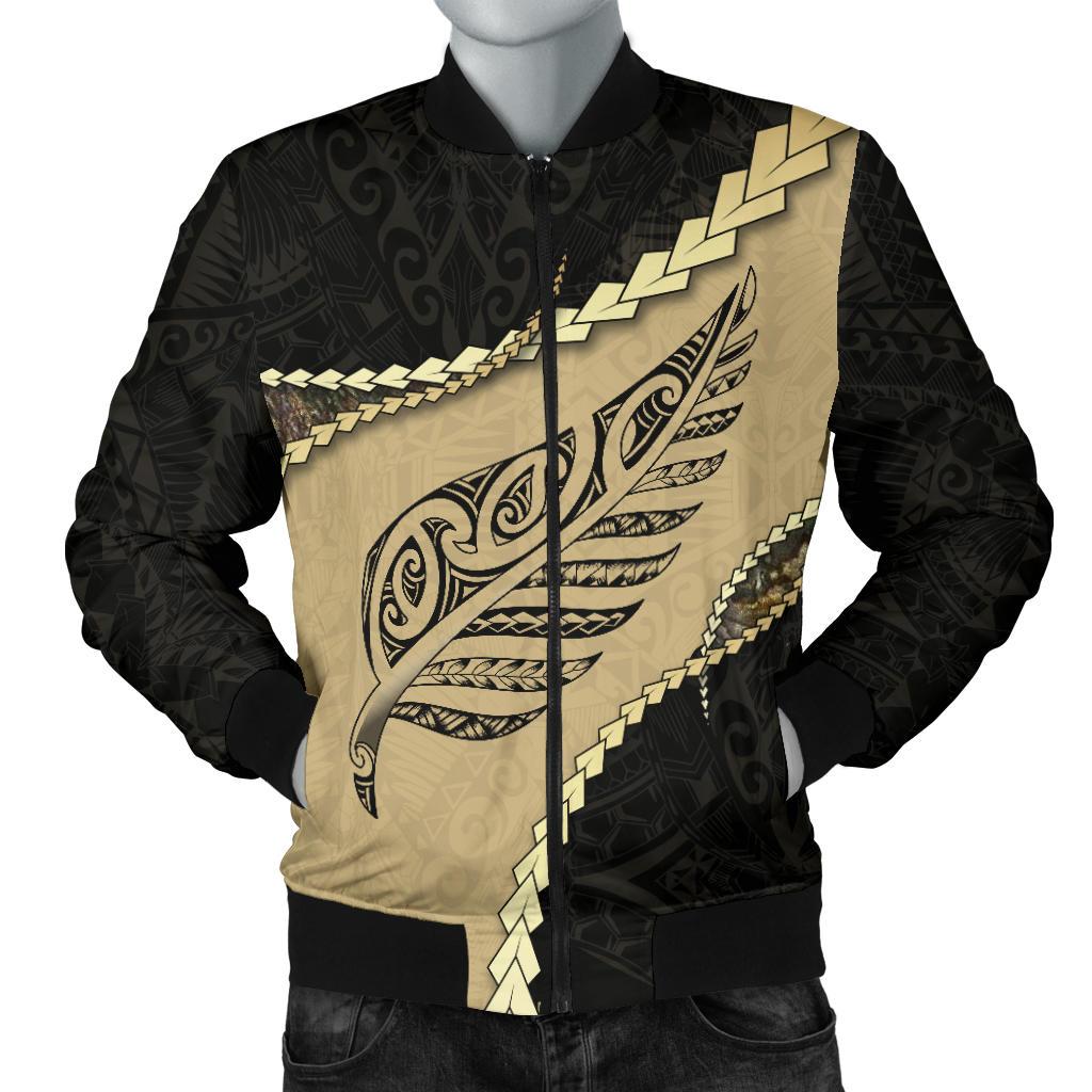 Paua Shell, Maori Silver Fern Men's Bomber Jacket Golden - Polynesian Pride