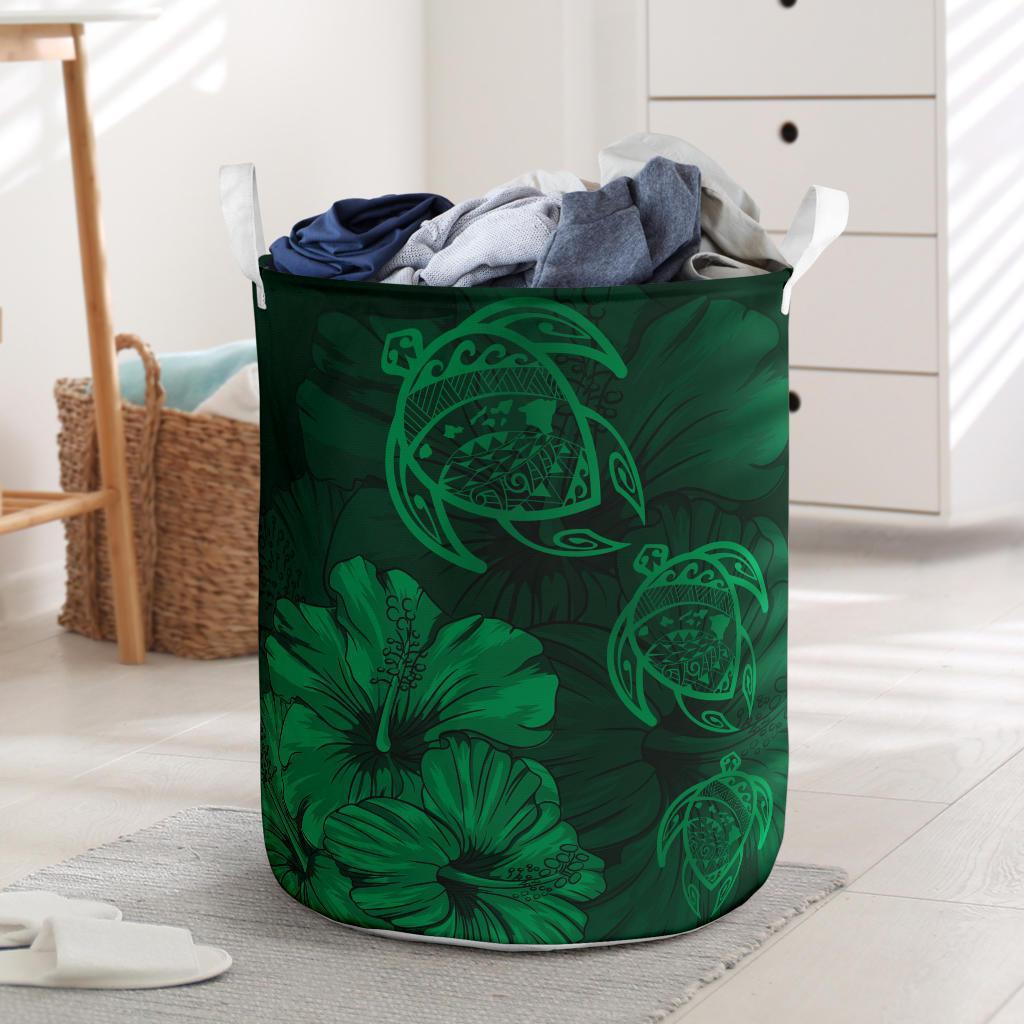 Hibiscus Turtles Hawaii Laundry Basket Green AH Laundry Basket - 3 One Size Green - Polynesian Pride