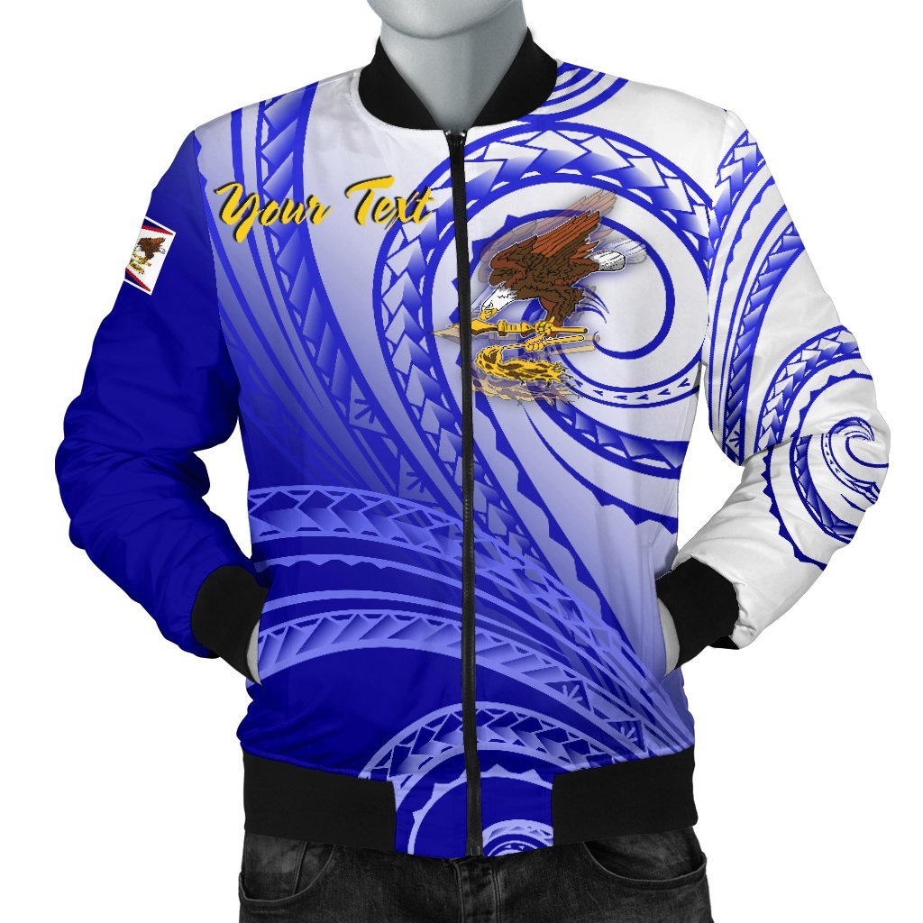 American Samoa Polynesian Custom Personalised Personalized Men's Bomber Jacket - Bald Eagle (Blue) Blue - Polynesian Pride