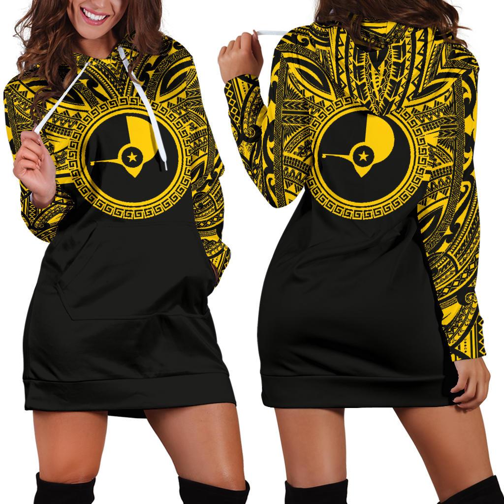 Yap Women Hoodie Dress - Yap Coat Of Arms Polynesian Gold Black Gold - Polynesian Pride