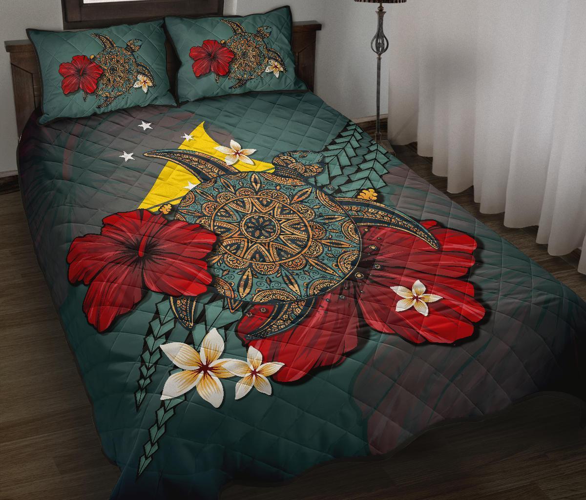 Tokelau Quilt Bed Set - Blue Turtle Tribal - Polynesian Pride