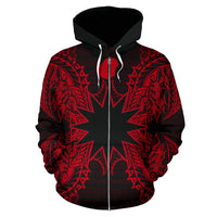 Nauru Polynesian All Over Zip up Hoodie Map Red - Polynesian Pride
