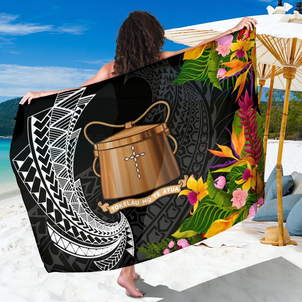 Tokelau Sarong - Seal Spiral Polynesian Patterns Sarong - Tokelau One Size Black - Polynesian Pride