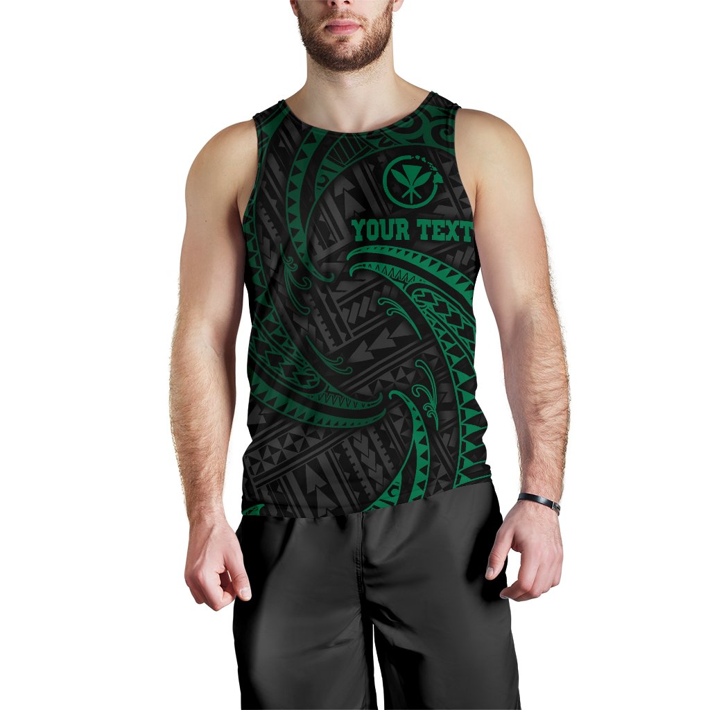 Hawaii Polynesian Custom Personalised Men's Tank Top - Green Tribal Wave - Polynesian Pride