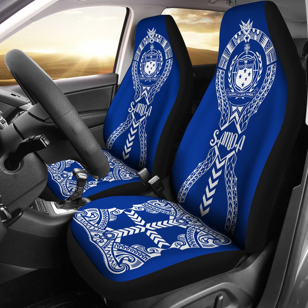 Samoa Car Seat Covers - Samoa Coat Of Arms Polynesian Tribal Blue Universal Fit Blue - Polynesian Pride