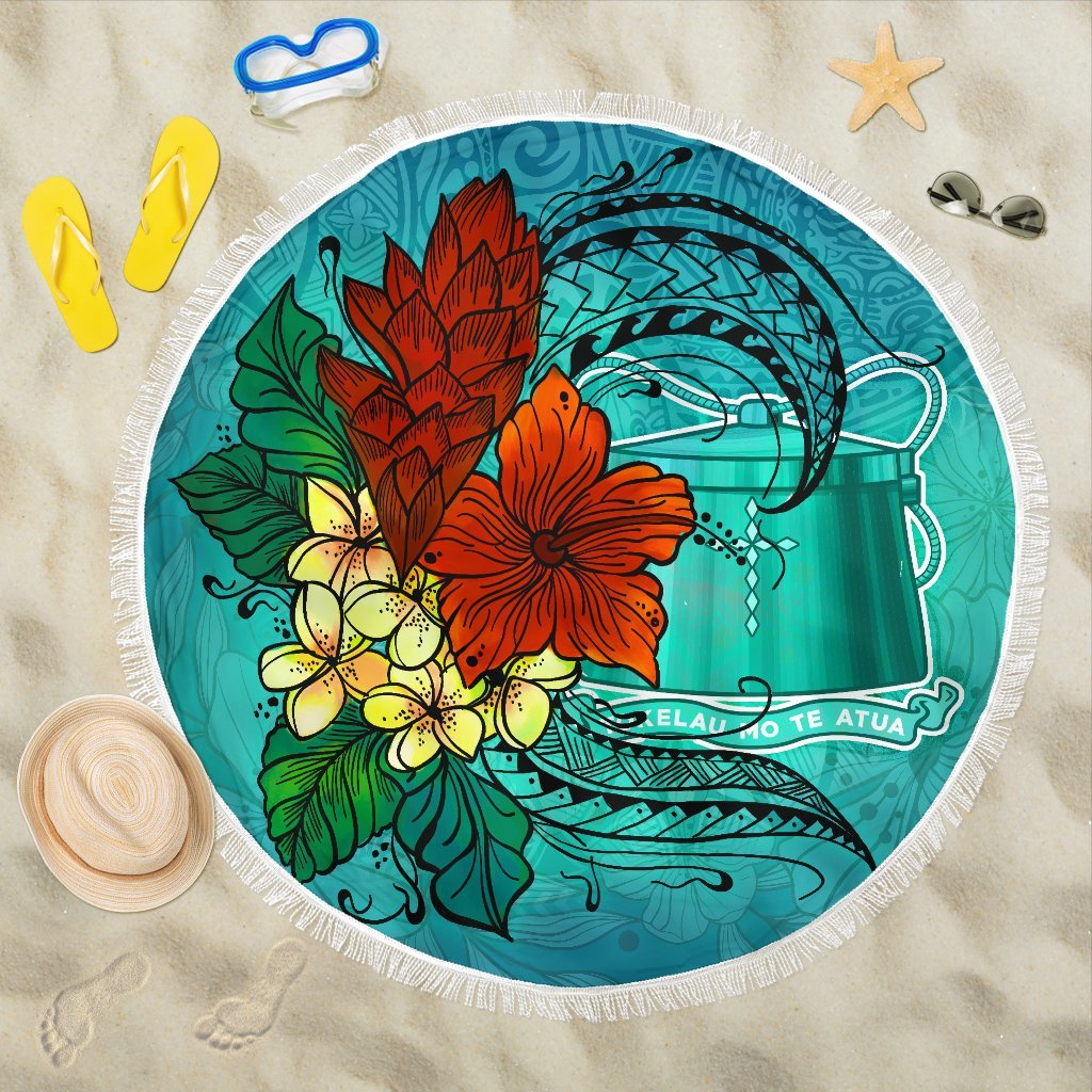 Tokelau Beach Blanket - Tropical Flowers Style Beach Blanket - Tokelau One Size Blue - Polynesian Pride