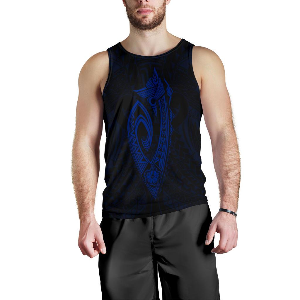 Hawaii Kakau Makau Fish Hook Kanaka Map Men's Tank Top Polynesian - Blue - Polynesian Pride