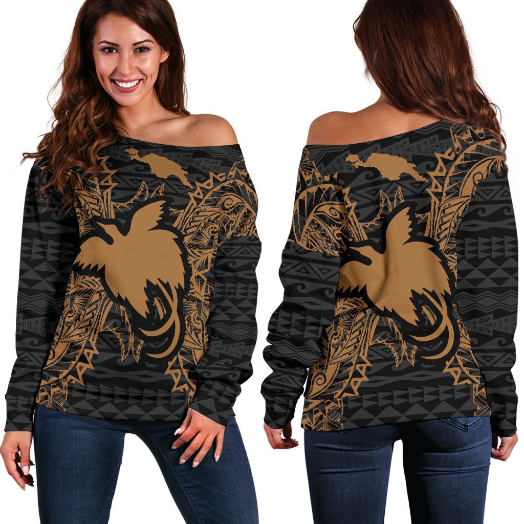 Papua New Guinea Polynesian Shoulder Sweater Map Gold Gold - Polynesian Pride